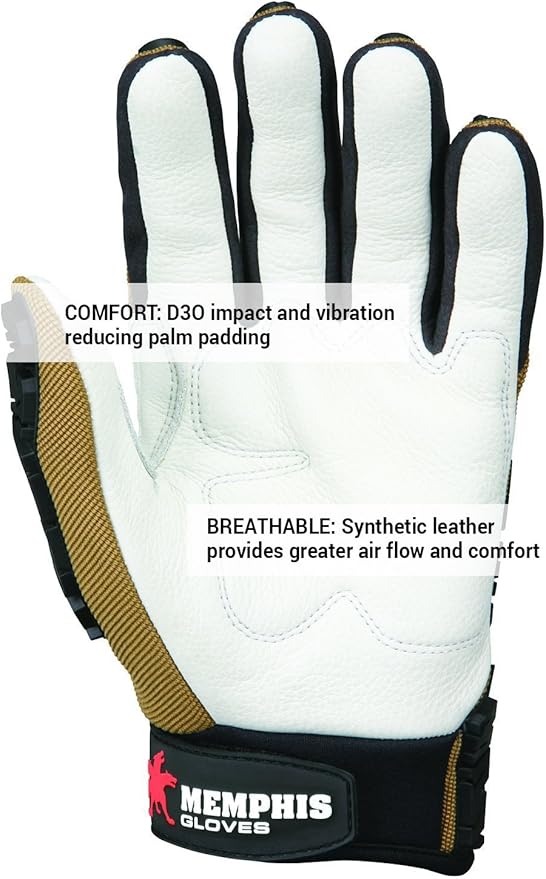 MCR Safety PD2903XXL Predator Multitask Grain Cow Leather Palm, Breathable, Padded Gloves, Tire Tread Backing, White/Tan, 2X-Large, 1 Pair