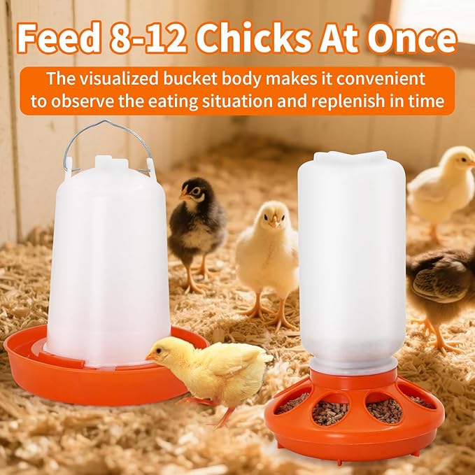 Chicken Feeder and Waterer Kit, 1L Feeder and 1.5L Waterer with 3 Heights Adjustable Legs,Poultry Feeder and Hanging Drinker No Spill/Waste for Chicken Coop, Ducks, Birds