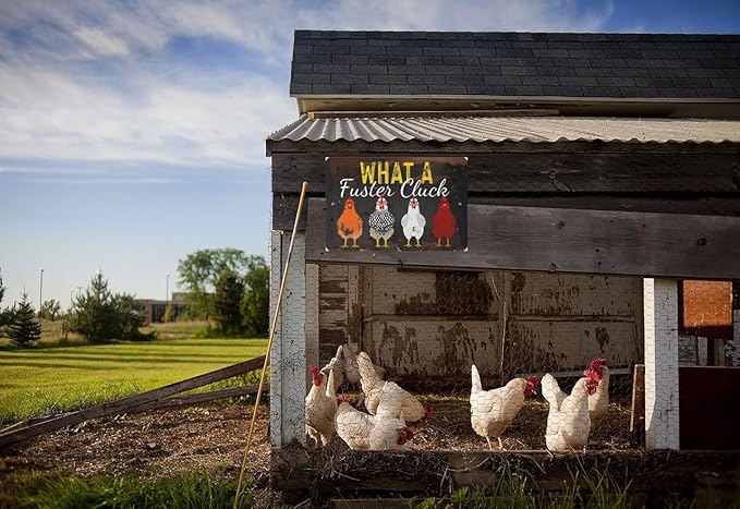Metal Chicken Coop Sign – Vintage Farmhouse Decor, Humorous Hen House Sign, Suitable for Farm Fences, Yard, Kitchen, Outdoor, and Chicken Coop Decoration – 8x12 Inches
