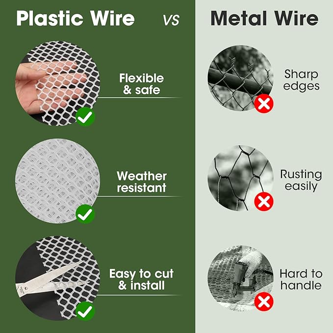 Unves Plastic Mesh Wire, 15.7IN x 16.4FT Plastic Chicken Wire Fencing Roll, Hexagonal Garden Fencing Netting for Garden Beds Dogs Cat Animal Barrier, Outdoor Yard Floral Poultry Netting Roll, White