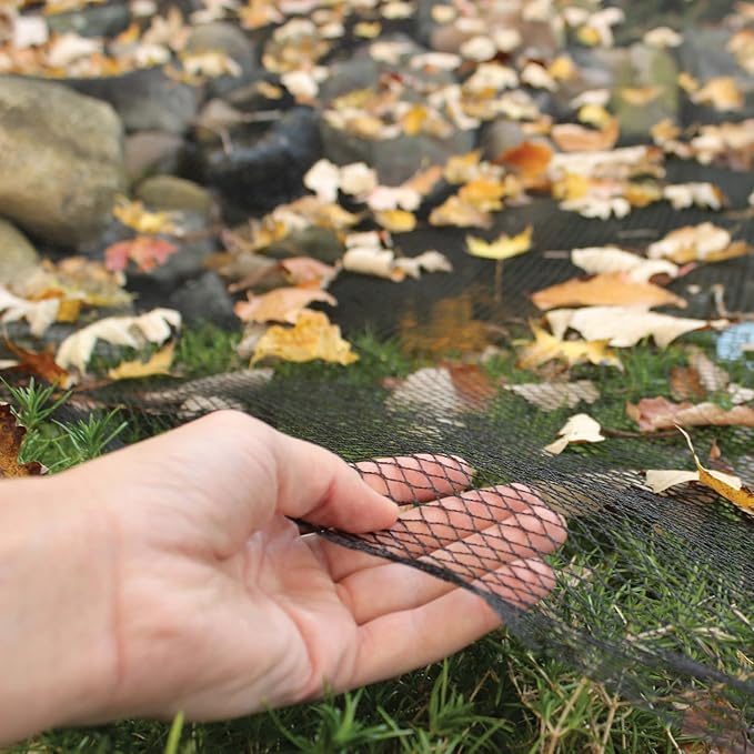 Koi Pond Netting for Leaves 15x20 Ft, 1/2 in Strong Woven Fine Mesh Pond Leaf Net Cover, Protecting Koi Fish from Herons, Raccoons, Birds, Cats & Predators, 14 Pcs Stakes Included