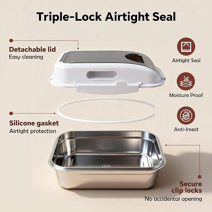 304 Stainless Steel Dog Food Storage Container with Lid for Cat Bird Pet Dry Food Treats, Airtight Mouse Proof Small Storage Bin Fits Up To 10 Lbs, Coming With Scoop