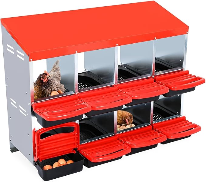 Red 6/8/10-Hole Wall-Mount Chicken Nesting Box with Legs & Roll-Away Design – Easy Egg Collection, Pull-Out Cleaning, Durable Roosting Box for All Chicken Breeds