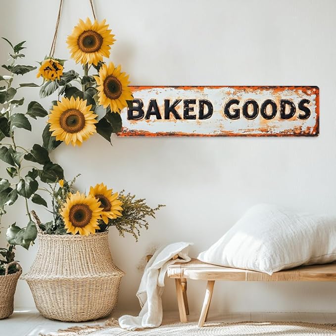 Vintage Style Kitchen Decor 'Baked Goods' Metal Sign, 16x4 Inch - Distressed Finish Decorative Sign For Home, Kitchen, Cafe, Pubs Wall/Gate Hanging Plaque, Christmas Decor