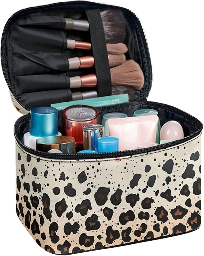Brown Cheetah Leopard Print Travel Makeup Bags for Women Portable Tote Cosmetic Case with Carry Handle Toiletry Accessories Storage Organizer Bags