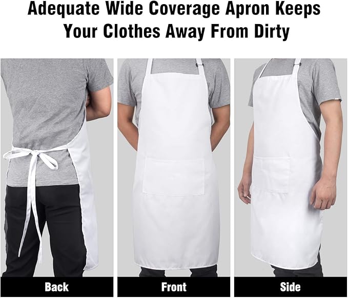Xornis 2 Pack Bib Aprons with 2 Pockets Kitchen Apron Cooking Chef, White