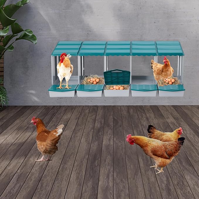 Chicken Nesting Boxes 5 Compartment PP Nesting Box with Inclined Nesting Boxes & Vented Holes Wall Mount Chicken Laying Boxes for Chicken Coop (Green)