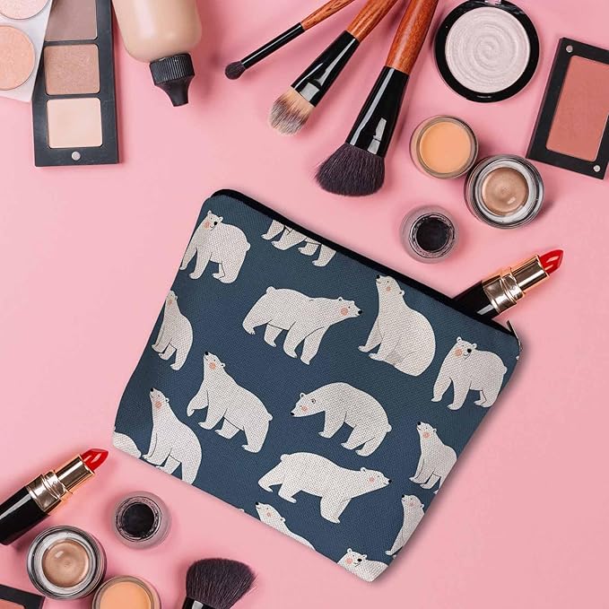 Polar Bear Makeup Bag For Women, Adorable Cosmetic Bag Makeup Bags, Cute Arctic Polar Bear Zipper Bag Travel Bags Toiletry Organizers Pouch Bags Washing Bags For Gym Bathroom
