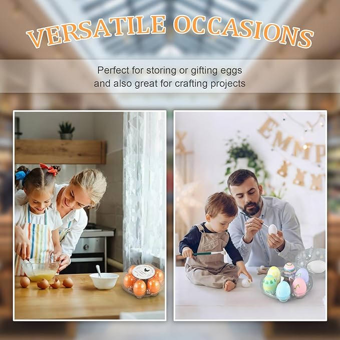 Zhehao 40 Pack Round 6 Count Plastic Egg Cartons Bulk with Date Stickers Half Dozen Egg Cartons Clear Reusable Holders for Fresh Eggs Storage for Farms Family, Markets Display