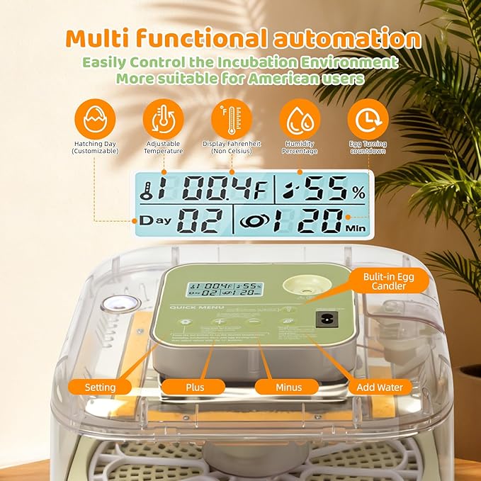 Fully Automatic Egg Incubator for Hatching Eggs, Auto Water Refill & Turner, 12 Egg Capacity (24 Quail), LED Candler, Fahrenheit Display Hatcher for Chickens Ducks Birds, Beginner Friendly