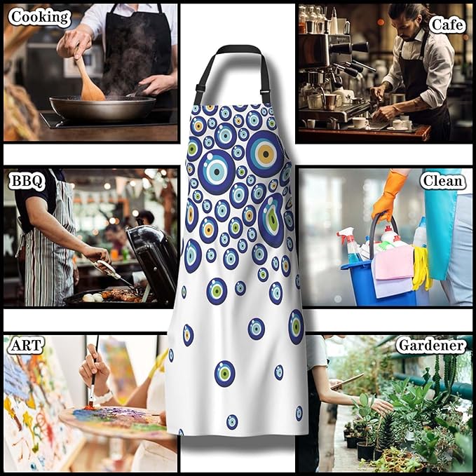 Housekeeping Apron for Women Blue Evil Eye Funny Aprons for Men for Kitchen Cooking Restaurant BBQ Painting Crafting Gardening 27” (W) x 31” (H), Waterproof Aprons