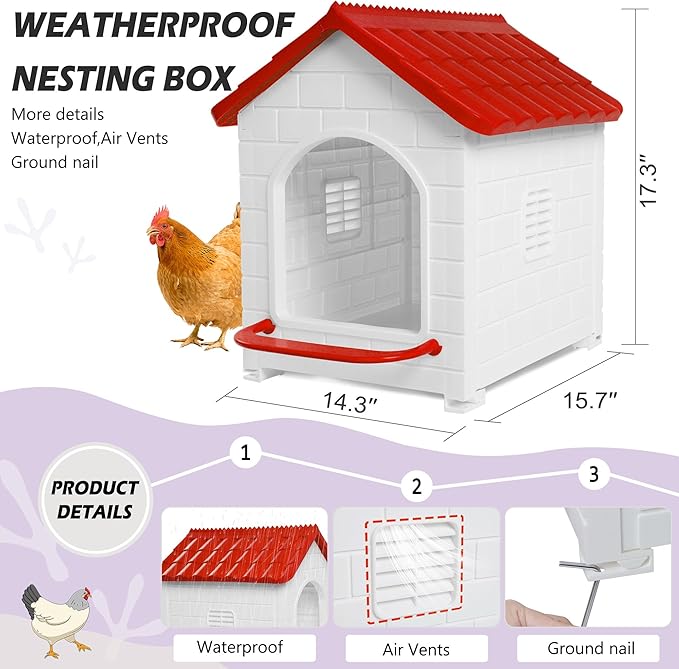 Chicken Nesting Box, Waterproof Hens Nesting Boxes with Chicken Nesting Pads for Laying Eggs, Wall Mount Nesting Boxes for Chickens, Duck, Rabbit, Poultry (Red)