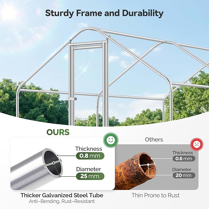 Sino Luban Large Metal Chicken Coop Run with Galvanized Hardware Cloth for 20 Chickens/Ducks, Chicken Runs for Yard with Waterproof Cover, Chicken Enclosure Pen Outdoor, Walk-in Poultry Cage