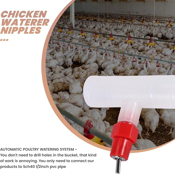 Chicken Nipples Tee Fittings - Fully Automatic Poultry Waterers Kit Chicken Water Drinker 10 Pack