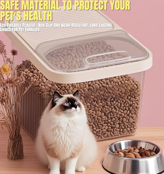High-Capacity Pet Food Container Airtight with Cup, Dog Food Storage Container,Durable Design for Dog/Cat/Bird Food Storage, Keep Dry Food Fresh (Transparent, 15 pounds)