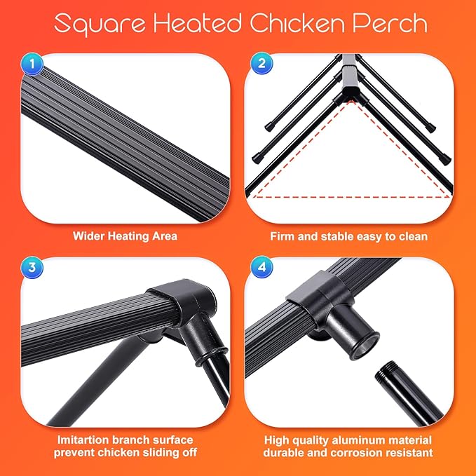 Heated Chicken Perch for Winter Chicken Coop Heater with 24H Timer & Temperature Adjustable Prevent Frozen Toes Chicken Coop Accessories With 2 Heated Roosting Bars for Chick Bird Duck Pigeon Parrot
