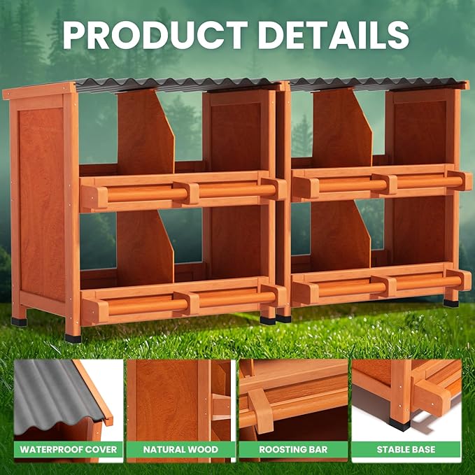 Chicken Nesting Boxes,8 Compartments Wooden Nesting Boxes for Chickens,Laying Boxes for Hens Ducks Poultry Protect Eggs Chicken Coops Easy Egg Collection (8 Hole)