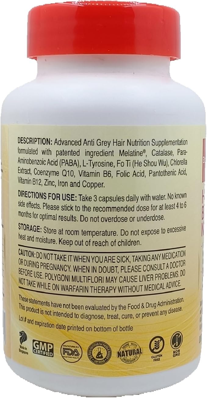 REGENSIFY Hair Melanin Booster Nutrition [Anti Grey Hair Supplement for Men & Women | Melatine®, Catalase, PABA, L-Tyrosine, He Shou Wu, Chlorella Extract, CoQ10, Folic Acid, Pantothenic Acid]