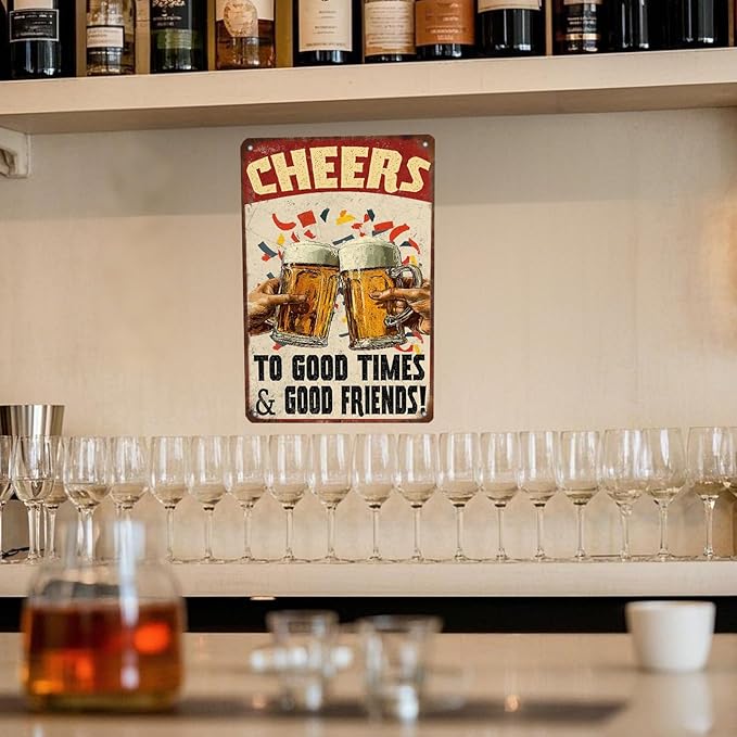 Cheers Beer Iron Sign Poster Cheers Beer Toast Metal Tin Sign Cheers Beer Toast Sign Home Decor Garage Bar Restaurant Kitchen Cafe Bar Pub 12x8 Inch Wall Art Decor