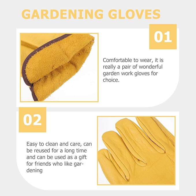 Kichvoe Puncture-resistant Cowhide Gardening Gloves Professional Work Gloves for Outdoor Planting and Pruning Sturdy Full-grain Leather Medium Size