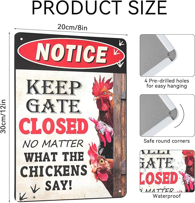 3 PCS Chicken Coop Signs, 8x12 Inch Vintage Funny Chicken Signs, Personalized Metal Chicken Coop Decor for Farmhouse Door Fence Wall, Chicken Coop Accessories Gifts for Hen Rooster Lovers