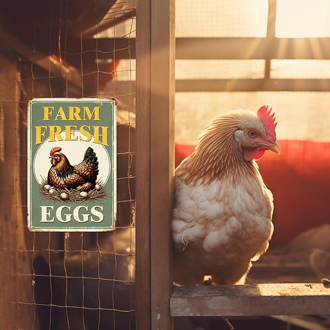 Farm Fresh Eggs Metal Tin Sign Funny Retro Chicken Coop Accessories Farmhouse Home Kitchen Wall Art Decor 8x12 Inch