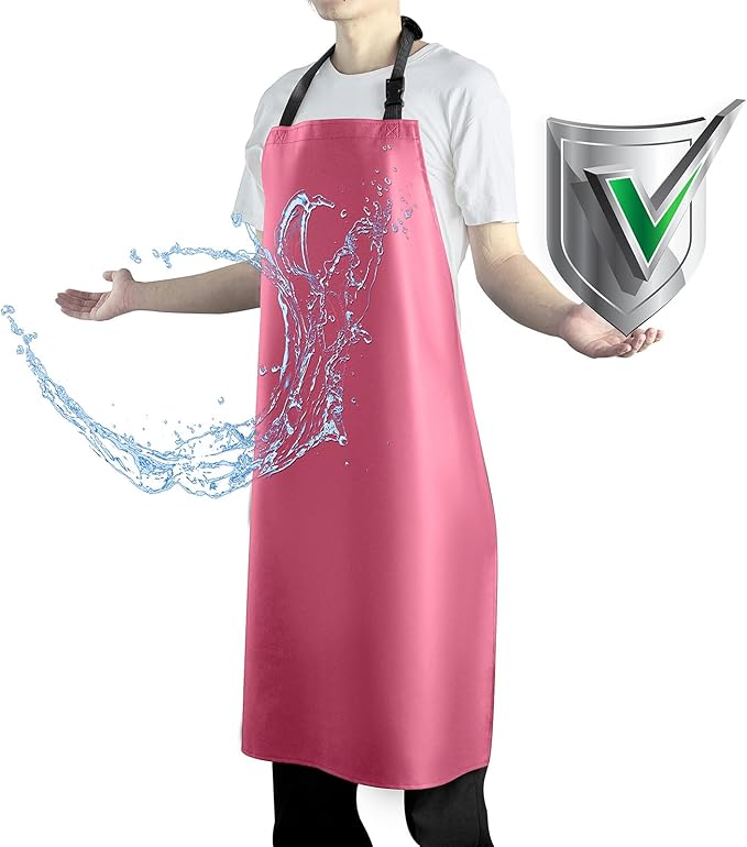 Waterproof Apron with Comfortable Adjustable Bib Rubber Vinyl Dishwasher Heavy Duty Apron for Men Women Dishwashing