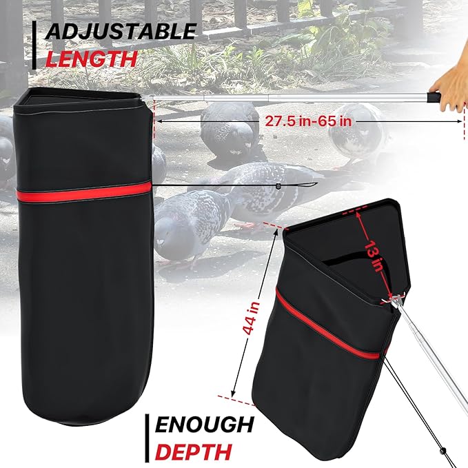 Chicken Net Catcher, Snake Catcher Net with Secure Drawstring, 29"-65" Handing Tool for Moving Pick-Up Chicken, Duck, Goose, Cat, Bird, Raccoon, Dog, Rattle Snakes Lizard Reptiles and Others