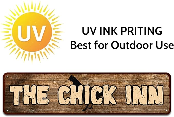 Rustic Metal "The Chick Inn" Tin Sign Art Wall Decor Funny Outdoor Garden Farm Signs, Chicken Gifts Coops Farmhouse Decor Hen House 4" by 16"