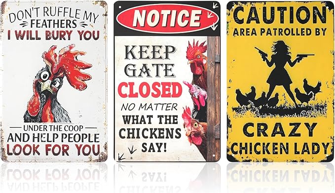 3 PCS Chicken Coop Signs, 8x12 Inch Vintage Funny Chicken Signs, Personalized Metal Chicken Coop Decor for Farmhouse Door Fence Wall, Chicken Coop Accessories Gifts for Hen Rooster Lovers
