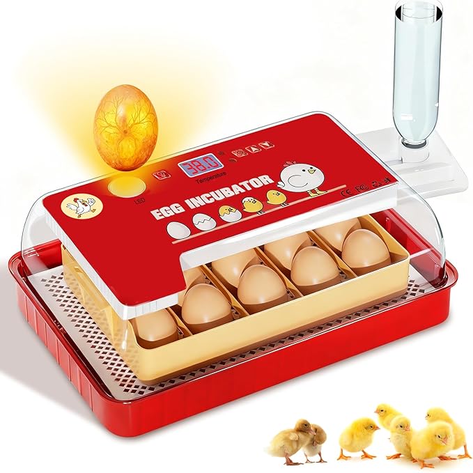 Incubators for Hatching Eggs 15-35 Eggs Incubator with Automatic Egg Turning and Temperature Humidity Control Display LED Candler Poultry Incubator for Hatching Chicken Duck Quail (Red)