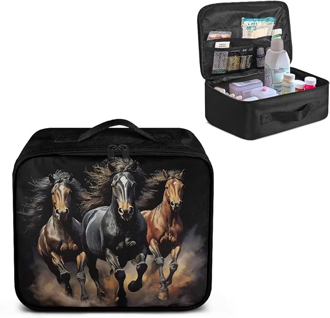 Rnyleeg Horse First Aid Kit for Home Emergency Medical Trauma Bag Portable Travel First Aid Bag Empty Medicine Storage Bag Black