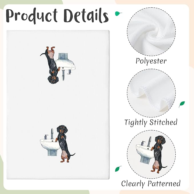 GROBRO7 Funny Dachshund Hand Towel - 6Pcs Dachshund Bathroom Decor Towels Soft Polyester Dishcloths for Bath Bar Spa Home Decorative Cute Puppy Lovers Gifts for Men Women Housewarming