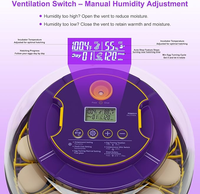 18 Egg Incubator for Hatching Eggs – With Automatic Egg Turning, Temp/Humidity Control, Egg Candler, Incubator Chicken, Duck, Goose, Quail, Parrot, Pigeon – For Home Farm Science Class Lab