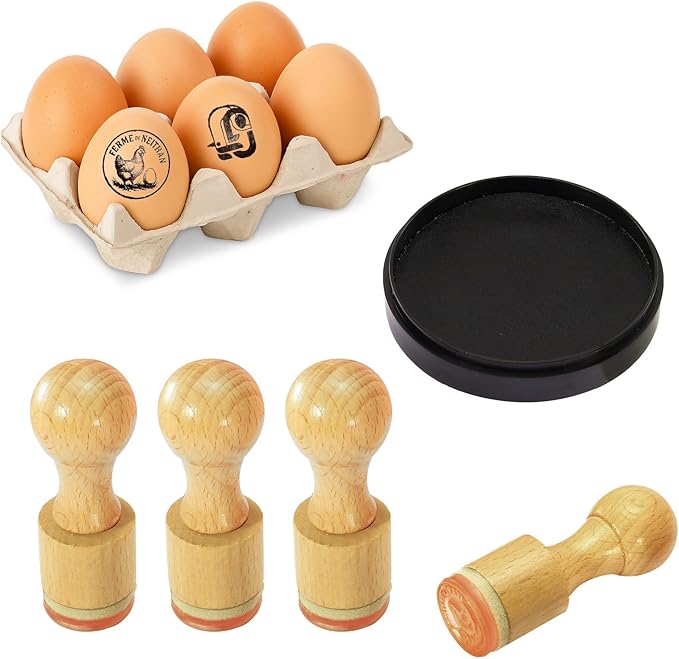 Custom Egg Stamp - Personalized Egg Branding Stamps with Ink Pad for Farm Fresh Eggs, Homemade Egg Markers, Custom Logo/Text Stamping Tool for Backyard Chickens & Small Farms
