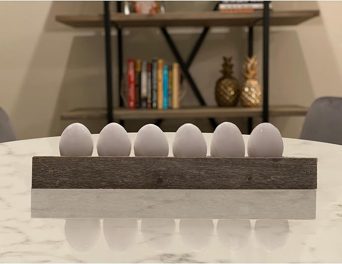 BarnwoodUSA Countertop Egg Holder - Reclaimed Wood Tray Holds 6 Farm Fresh Eggs, Compatible With All Types, Weathered Gray
