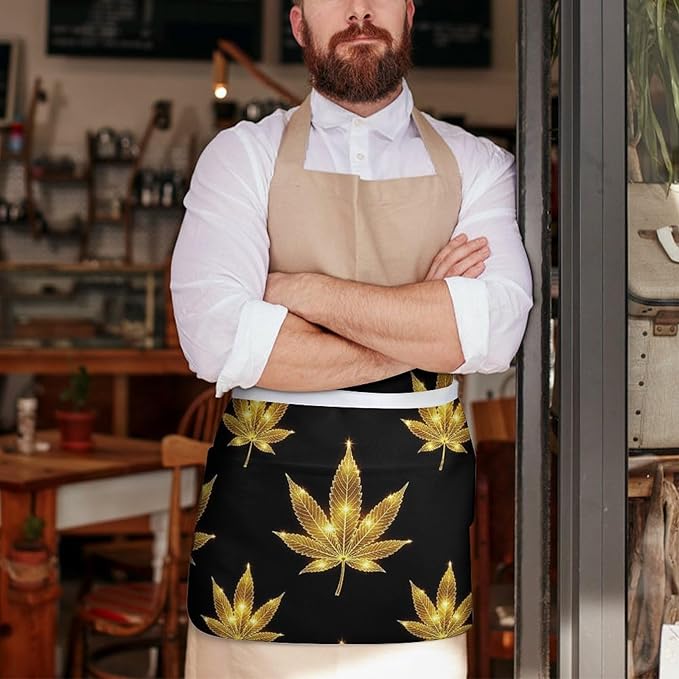 Unisex Chef Waiter Apron Waist Half Short Serving Aprons with 3 Pockets