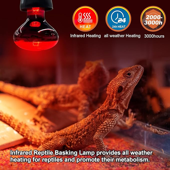 MIXJOY 150W Infrared Heat Lamp Bulbs, 2 Pack Reptile Infrared Heat Emitter Red Heat Lamp Bulbs Basking Light Bulbs for Reptiles, Bearded Dragon, Lizard, Tortoise, Chickens, Pets