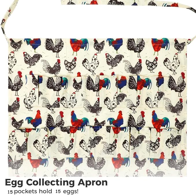 Homaisson Egg Apron, 15 Pockets Durable Canvas Egg Collecting Holding Apron Gathering for Chicken Duck Goose Eggs