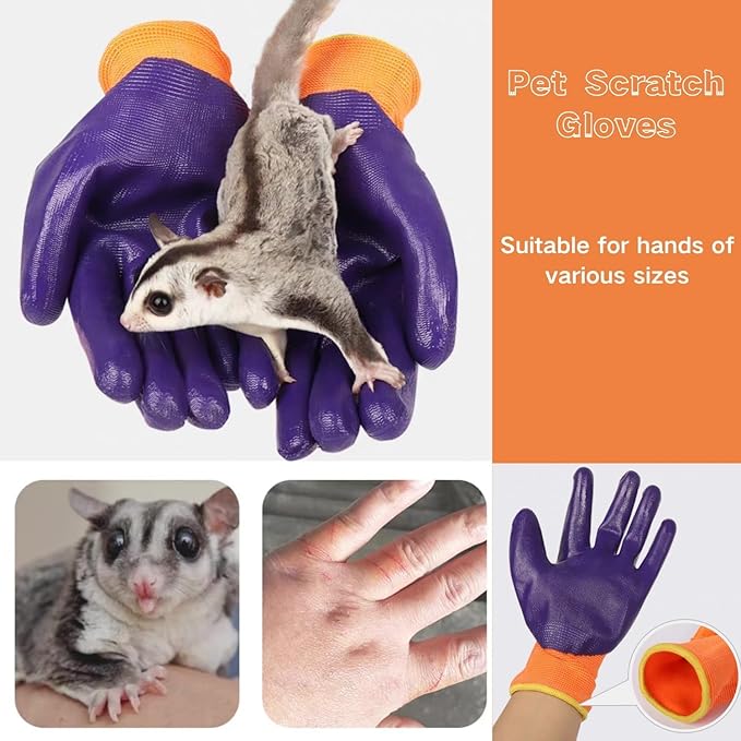 Sugar Glider Gloves Anti-Scratch Reptile Touch Handling with Coating Safety Gloves for Hedgehog