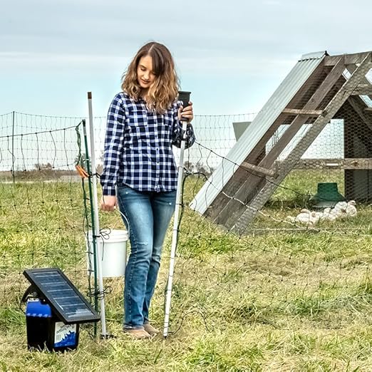 Premier 1 PoultryNet® 48"H x 20'L Electric Net Gate with Drivable Posts for Chickens, Ducks, Geese | Green/Black Net with White Posts (20' Length)