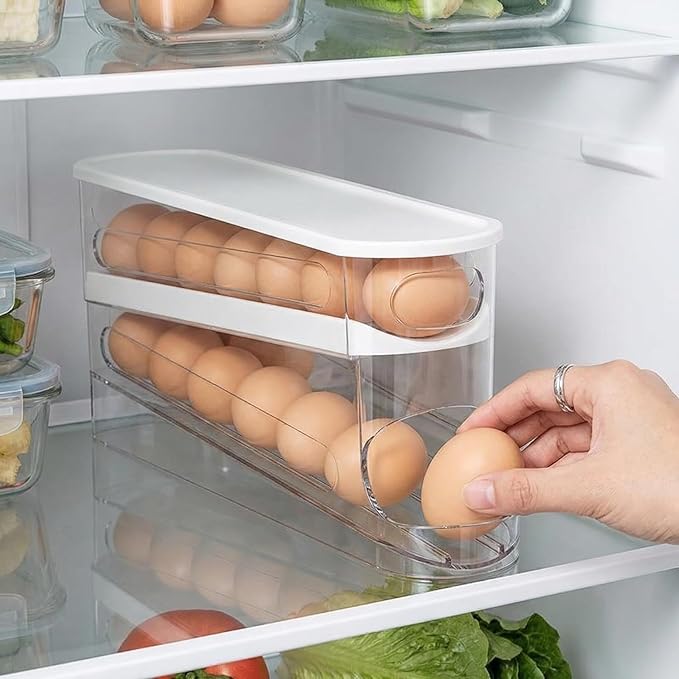 Sylphide Egg Dispenser for Refrigerator, Gravity Fed Egg Dispenser, Egg Holder for Fridge, Food-Grade Auto Rolling Egg Storage Organizer