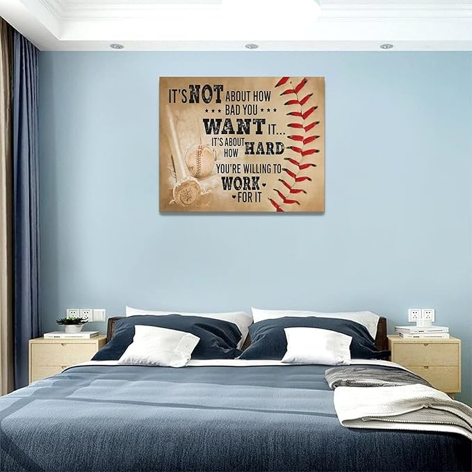 Baseball Wall Art Inspirational Sport Theme Wall Decor Motivational Quotes Pictures Canvas Prints Artwork Baseball Decor For Boys Room Playroom Bedroom Gym Framed 20"x16"