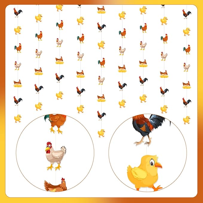 Sursurprise Chicken Party Decorations, 8PCS Chicken Garlands Hanging Streamer, Farm Birthday Party Supplies, Chick Baby Shower Decorations
