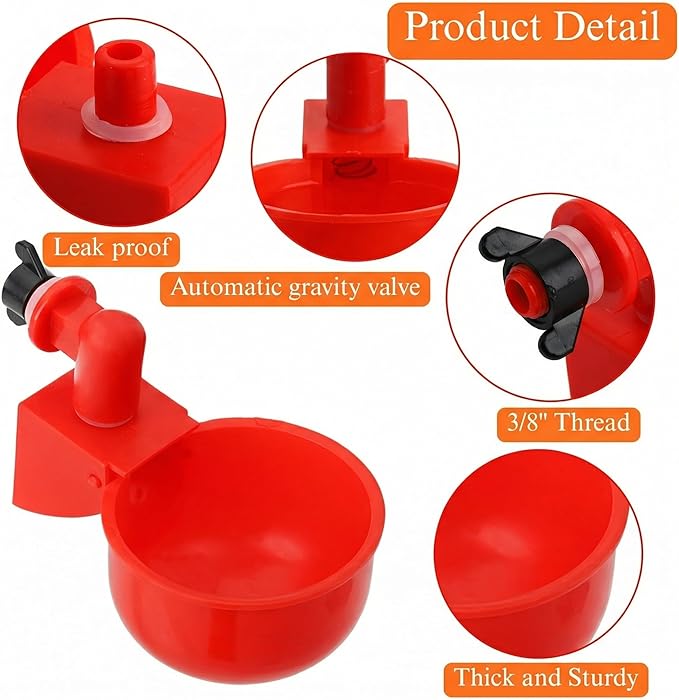Cedilis 30 Pack Chicken Water Cup, Automatic Drinking Cups for Chickens, 3/8 Inch Thread Poultry Water Cups, Chicken Watering Feeder Cups for Chicken Duck Birds Turkey Rabbit