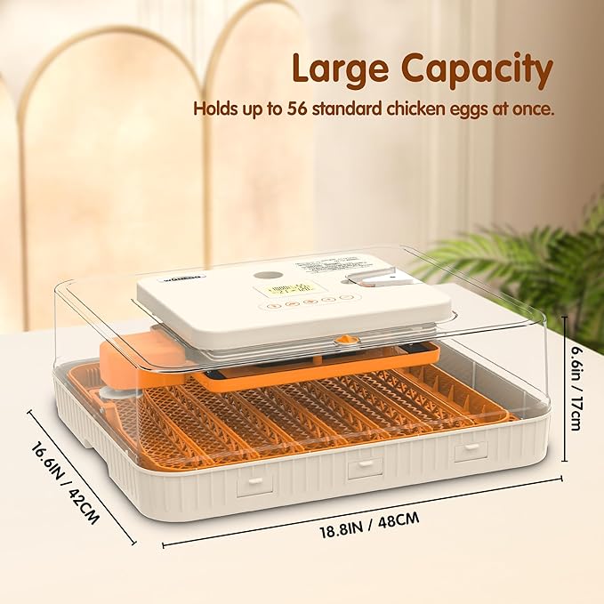 Incubator for Hatching Eggs, 56 Eggs Incubator with Automatic Egg Turning, Temperature & Humidity Control, LED Egg Candler, Incubation Days Display, for Chicken, Duck, Goose, Quail, Parrot Bird Eggs