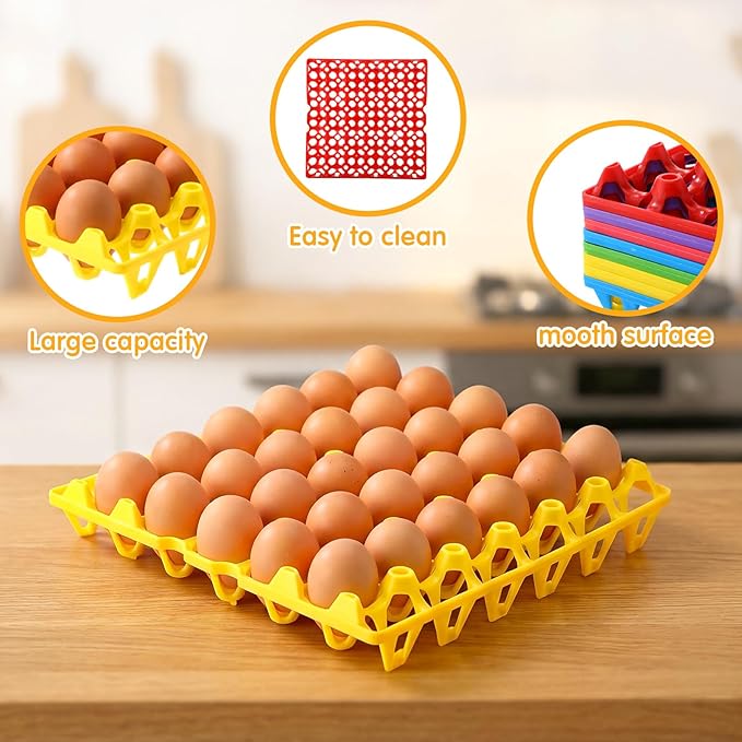 Honeydak 8 Pack Plastic Egg Trays Crates 30 Flats Egg Cartons Dozen Reusable Container Holder Storage Box for Home Chicken Farmers Storing Sorting Shipping