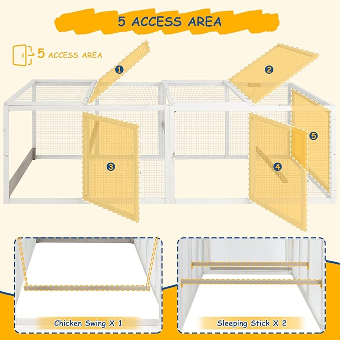 Outdoor Wooden Chicken Coop Run Extension with Wire Mesh, Poultry Enclosure Add-On for Hen House, Backyard Chicken and Rabbit Run Pen