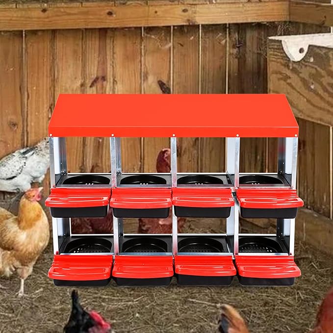 Chicken Nesting Box, 8 Hole 2 Layer Hen Nest Boxes, Roll Away Eggs Laying Boxes,Cleanable Pull Out Hen Roosting Boxes