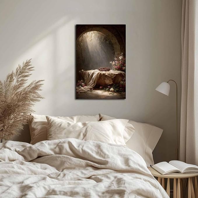He Is Risen Canvas Easter Empty Tomb of Jesus Wall Decorations Religious Spring Art Christian Easter Pictures Wall Art Wooden Frame 8x12 inch